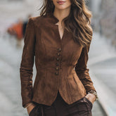 Winter Suede Jacke Braun tailliert – warme City-Eleganz