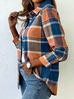 Warm kariertes Damen Winterhemd blau orange kuschelig