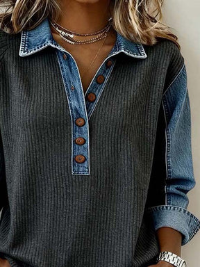 Winter Polo Longsleeve mit Denimärmeln, warm & casual