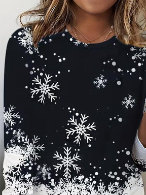 Winter Longsleeve Damen Schwarz mit Schneeflocken Print
