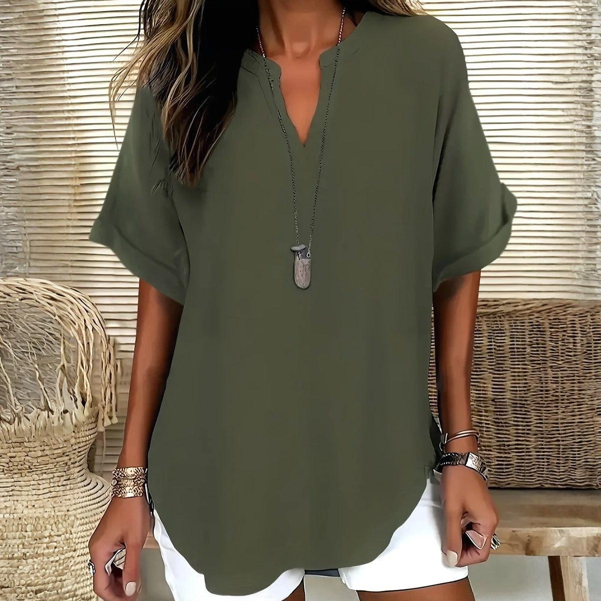 Olivgrünes V-Neck Top – perfektes Winter Layering Basic