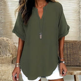 Olivgrünes V-Neck Top – perfektes Winter Layering Basic