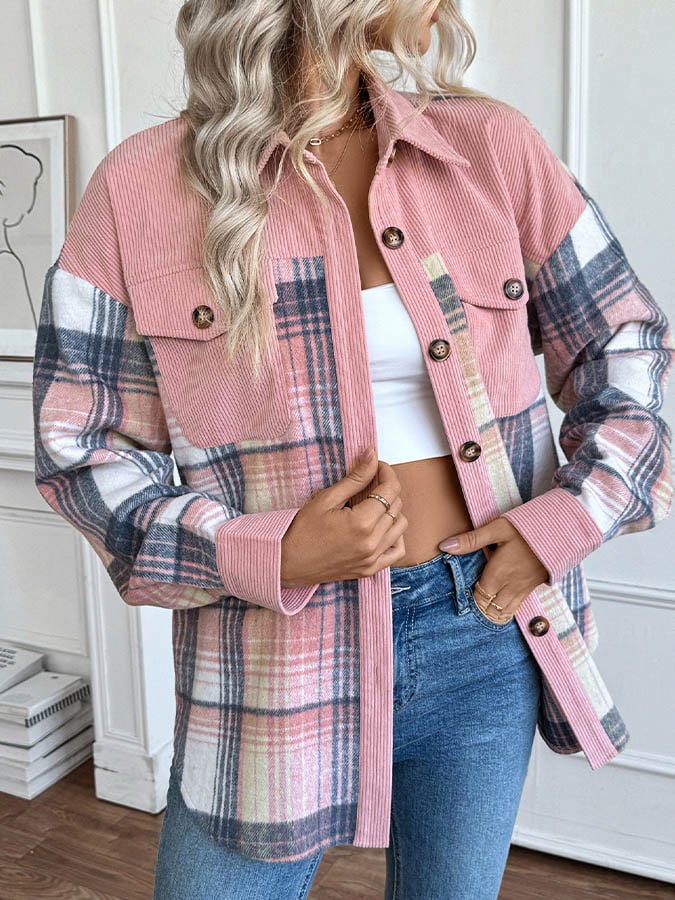 Gefüttertes Winter Oversize Hemd braun kariert mit Cord