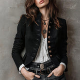 Elegante schwarze Winter Long Sleeve Jacke tailliert Damen