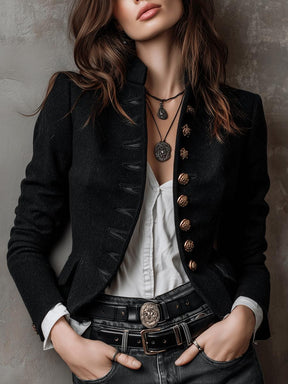 Elegante schwarze Winter Long Sleeve Jacke tailliert Damen