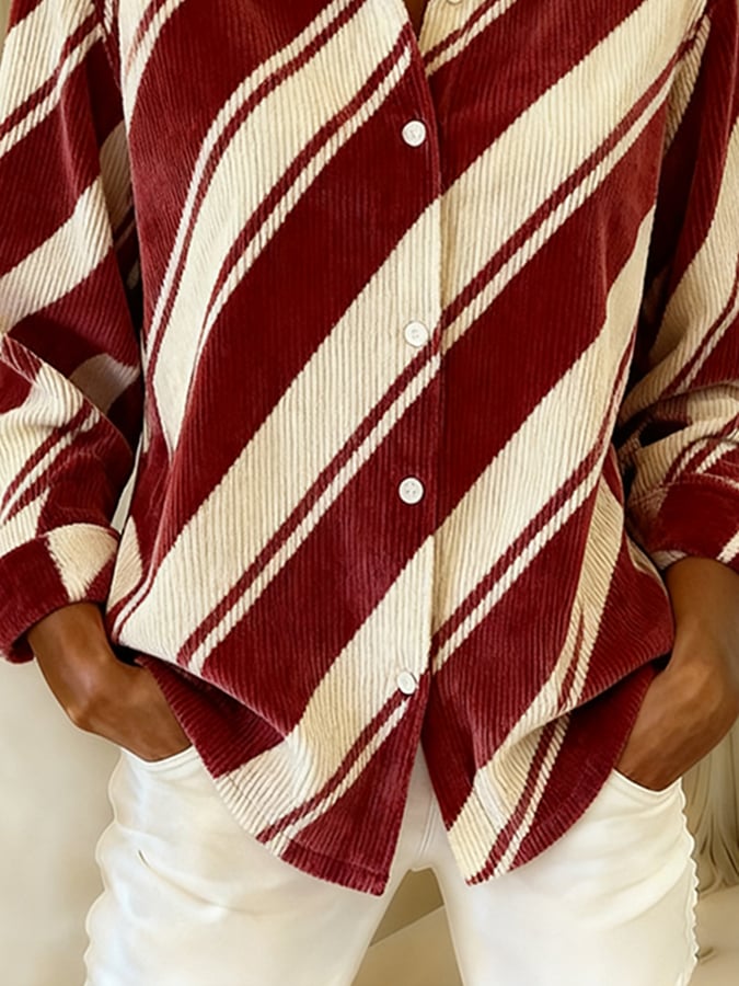Damen Weihnachtshemd Candy Cane Streifen Wintershirt Oversize
