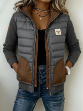 Damen Winter Stepp-Strickmantel mit Kapuze grau braun