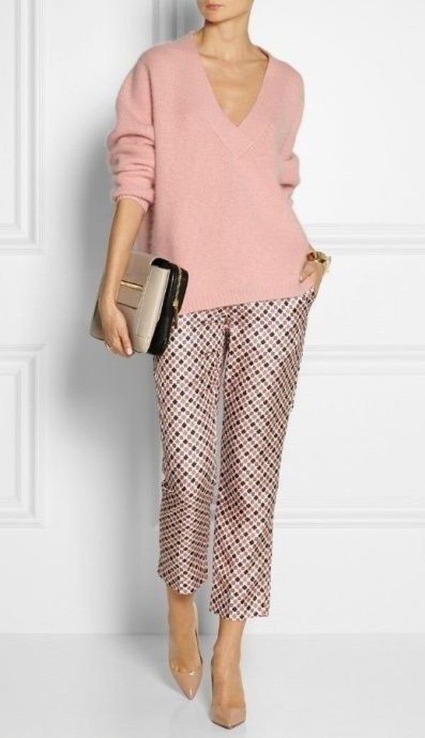 Winter Chic: Pinkes V-Neck Zwei-Teiler Set mit Seitentaschen