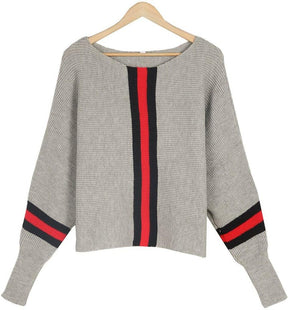Winter-Chic Boston Red Striped Gray Dolman Sweater - Kuschelig & Stilsicher
