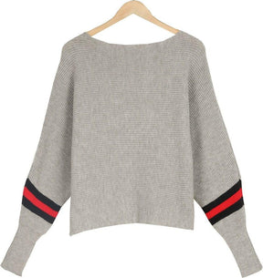 Winter-Chic Boston Red Striped Gray Dolman Sweater - Kuschelig & Stilsicher