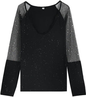 New York Nights Winter Top Schwarz mit glitzernden Sternen