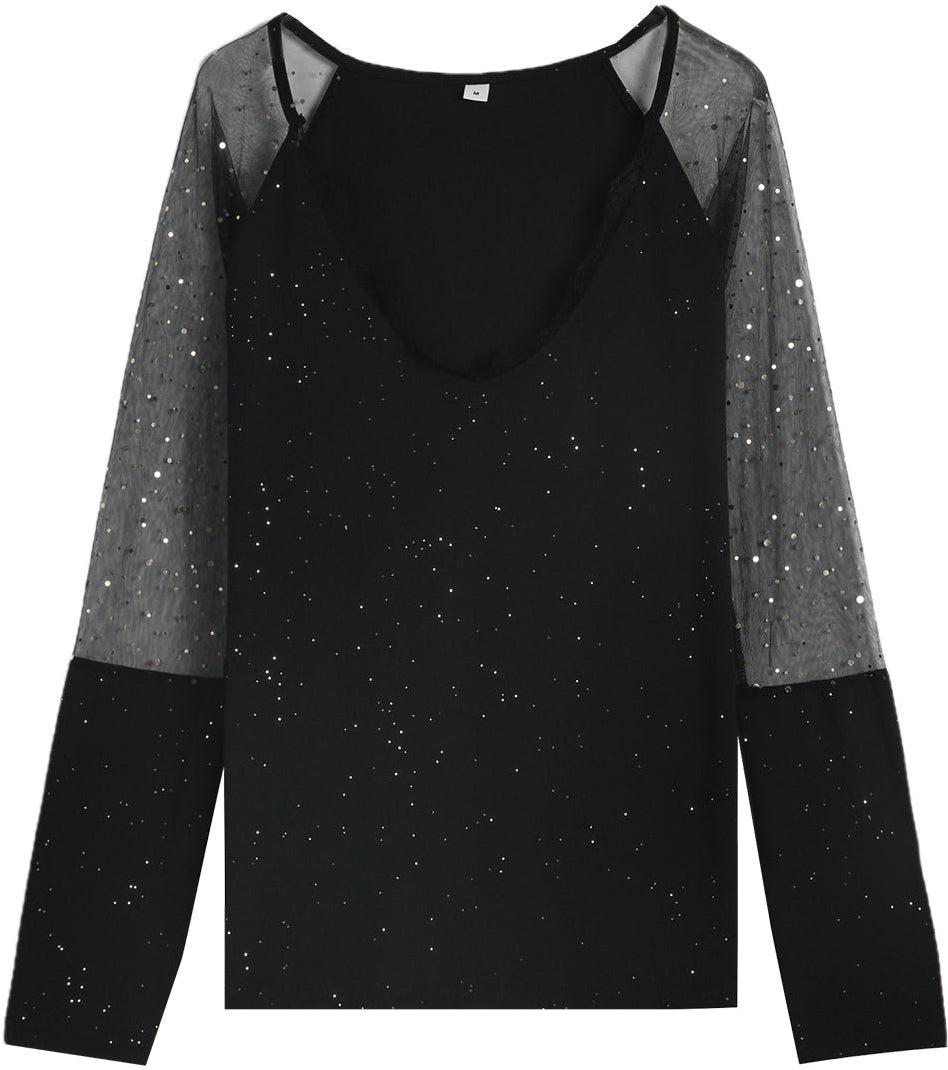 New York Nights Winter Top Schwarz mit glitzernden Sternen