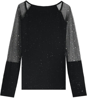 New York Nights Winter Top Schwarz mit glitzernden Sternen