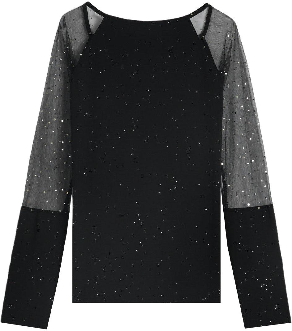 New York Nights Winter Top Schwarz mit glitzernden Sternen