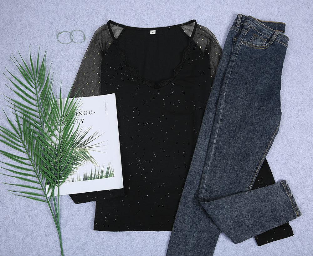 New York Nights Winter Top Schwarz mit glitzernden Sternen