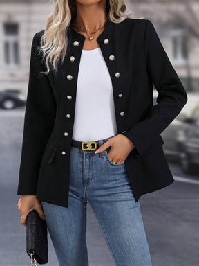 Winterlicher Luxus: Stilvolle, warme Black Long Sleeve Plain Outerwear