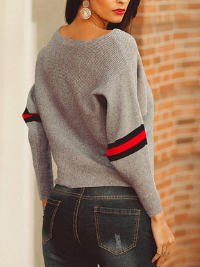 Winter-Chic Boston Red Striped Gray Dolman Sweater - Kuschelig & Stilsicher