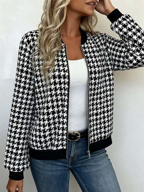 Winter Bomberjacke Hahnentritt Damen – warm & elegant