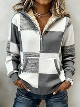 Damen Teddy Hoodie kariert grau – kuscheliger Winterpulli