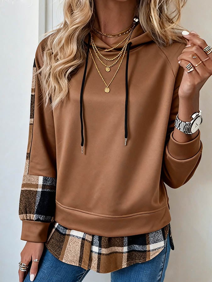 Kuschelwarmer Karo Hoodie Camel – perfekter Winterpullover