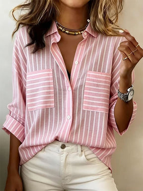 Winter Damenhemd rosa gestreift – warmes Casual Shirt