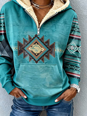 Warmer Boho Sherpa Hoodie Türkis – Kuscheliger Winterpullover