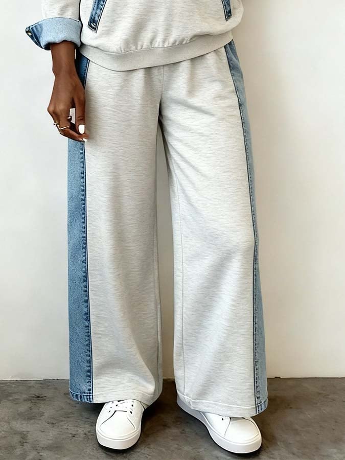 Winter Damen Zweiteiler Cozy Streetstyle Anzug grau-blau