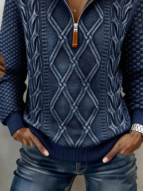Kuscheliger Winter Half-Zip Pullover Navy mit Zopfstrick