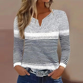 Winter Streifen Longsleeve mit Notch Neck – warm & chic