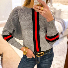 Winter-Chic Boston Red Striped Gray Dolman Sweater - Kuschelig & Stilsicher