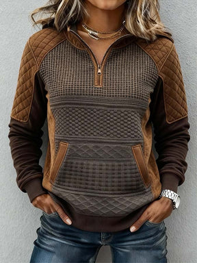 Kuscheliger Winter Half-Zip Hoodie Damen Braun Beige Warm