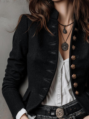 Elegante schwarze Winter Long Sleeve Jacke tailliert Damen