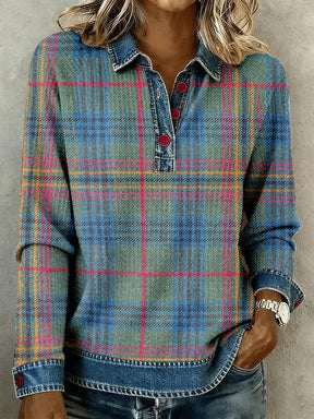 Winter Karo Denim Bluse – warmes Longsleeve für jeden Tag