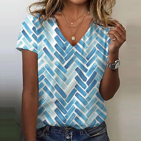 Winter V-Neck Top blau gemustert – kuscheliges Layering-It-Piece