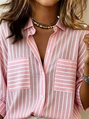 Winter Damenhemd rosa gestreift – warmes Casual Shirt