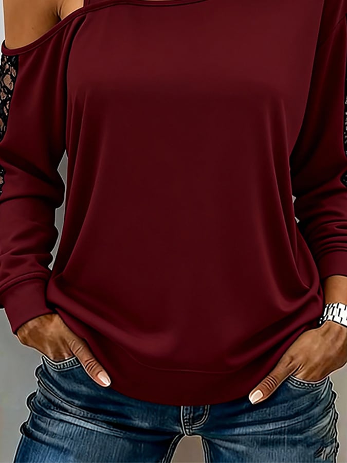 Bordeaux Off-Shoulder Spitzenshirt – Eleganter Winterlook
