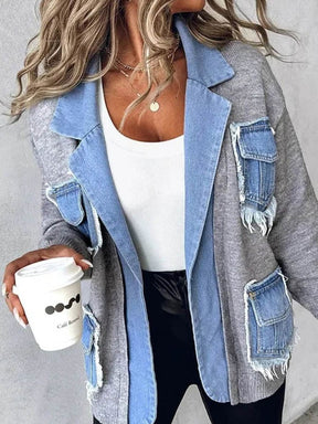 Winter Damen Patchwork Denim Cardigan Jacke kuschelig warm