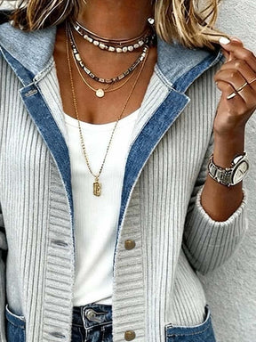 Winter Damen Denim Strickjacke mit Kapuze – warm & casual