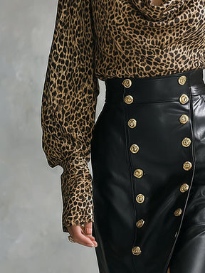 Edgy Leopard Longsleeve mit Cowl Neck für Winter-Outfits