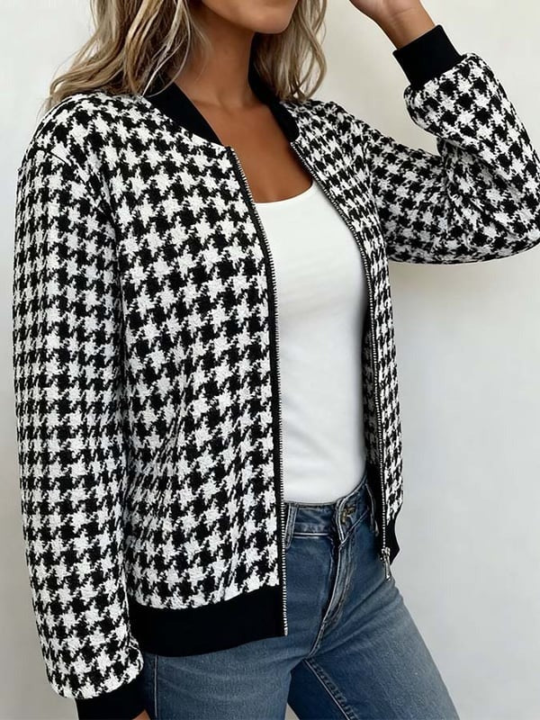 Winter Bomberjacke Hahnentritt Damen – warm & elegant