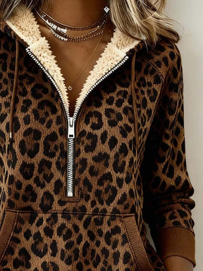 Kuscheliger Leo Hoodie Damen Winter mit Teddyfutter Warm