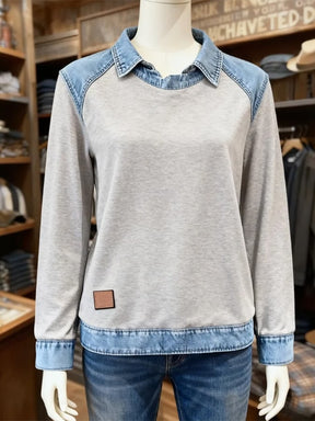 Winter Damen Sweatshirt mit Denim Kragen – kuschelig & stylisch