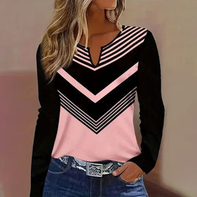 Winterliches V-Neck Longsleeve Top mit modischem Chevron-Print - Kuschelig & Stilvoll