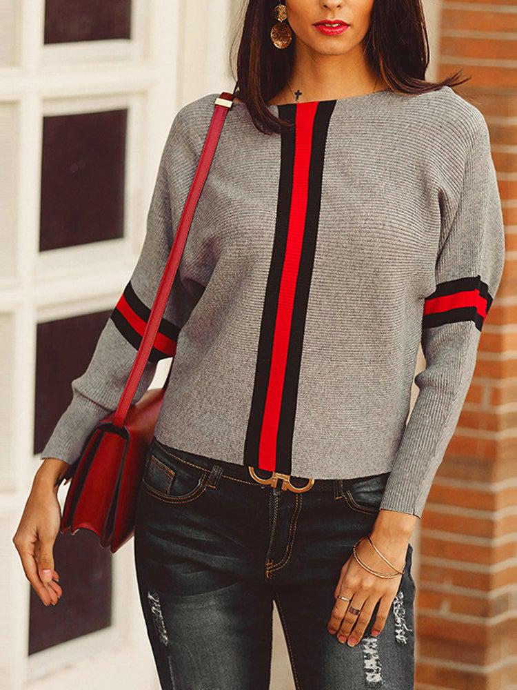 Winter-Chic Boston Red Striped Gray Dolman Sweater - Kuschelig & Stilsicher