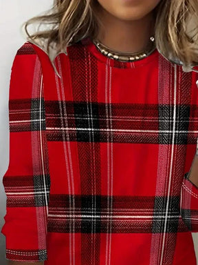 Winter Red Plaid Damen Longsleeve – Kuscheliges Karoshirt