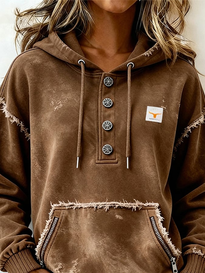 Warmer Damen Hoodie Winter braun – kuscheliger Vintage Look