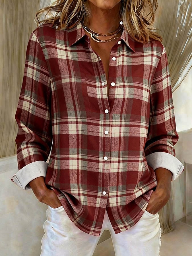 Kariertes Damen Winterhemd bordeaux – warm & casual chic