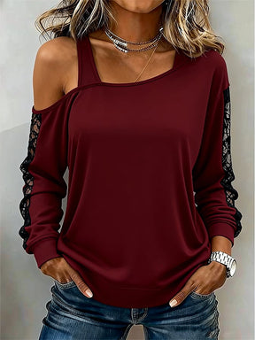 Bordeaux Off-Shoulder Spitzenshirt – Eleganter Winterlook