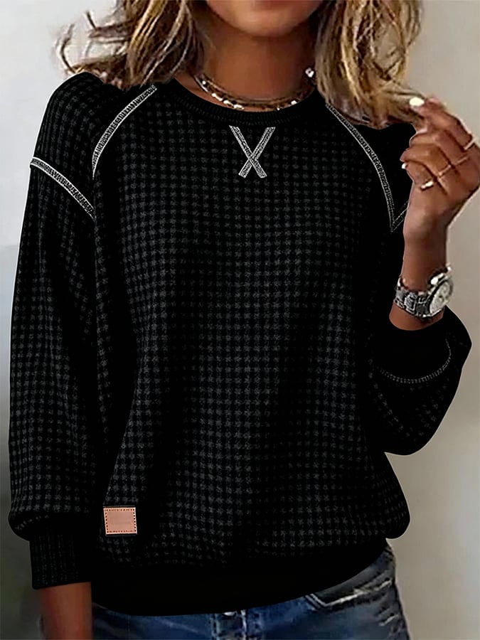 Damen Waffle Sweatshirt Schwarz – Warmes Winter Basic