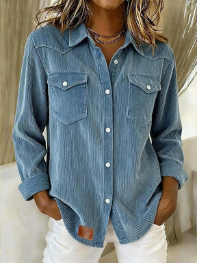 Damen Cord Oversize Hemd Winterjacke warm himmelblau